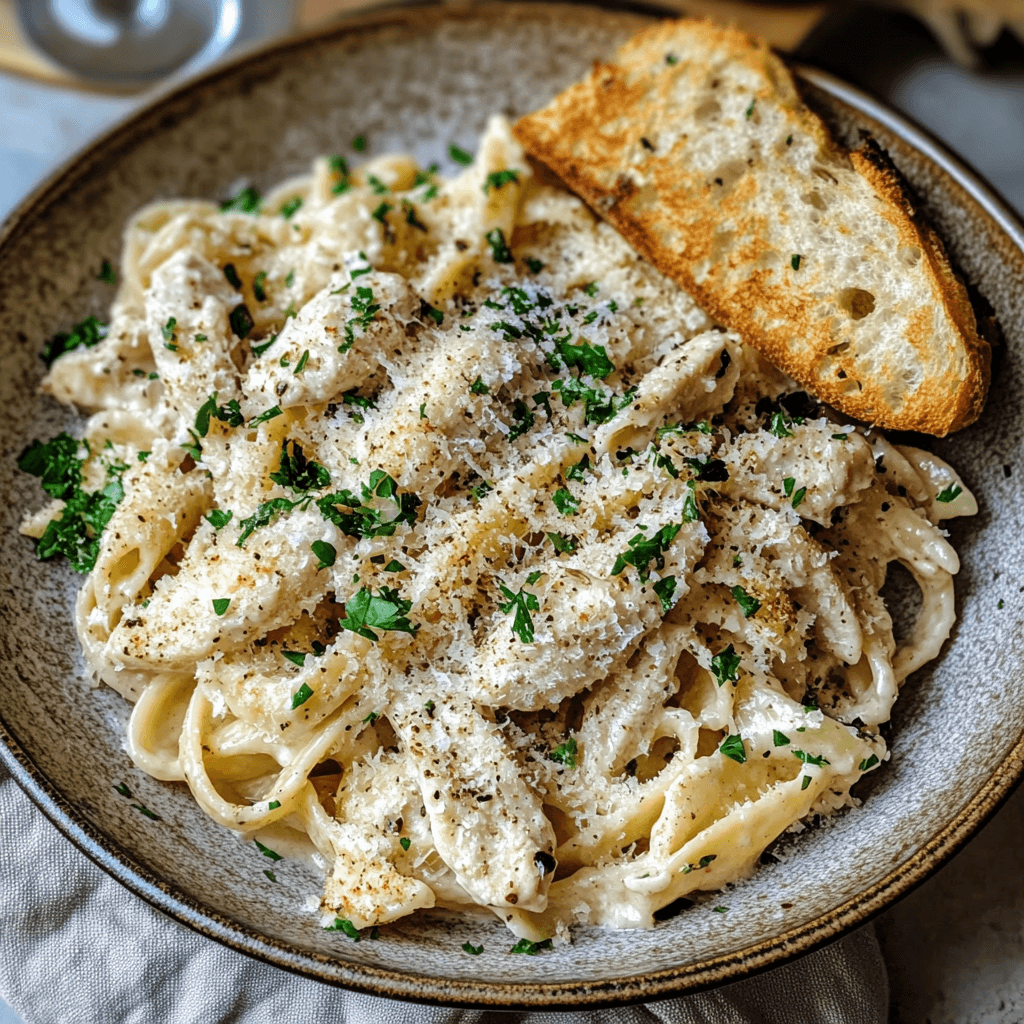 Slow Cooker Caesar Chicken Pasta : Easy, Creamy Weeknight Comfort 5 Slow Cooker Caesar Chicken Pasta Served In A Ceramic Bowl